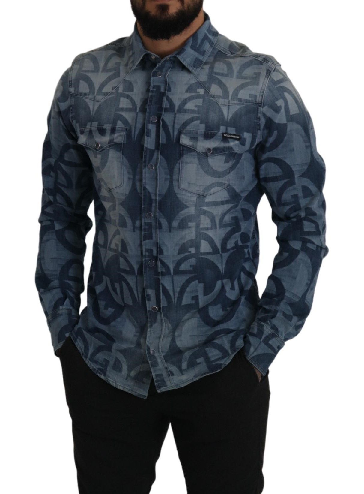 Camisa elegante azul informal de corte entallado para hombre