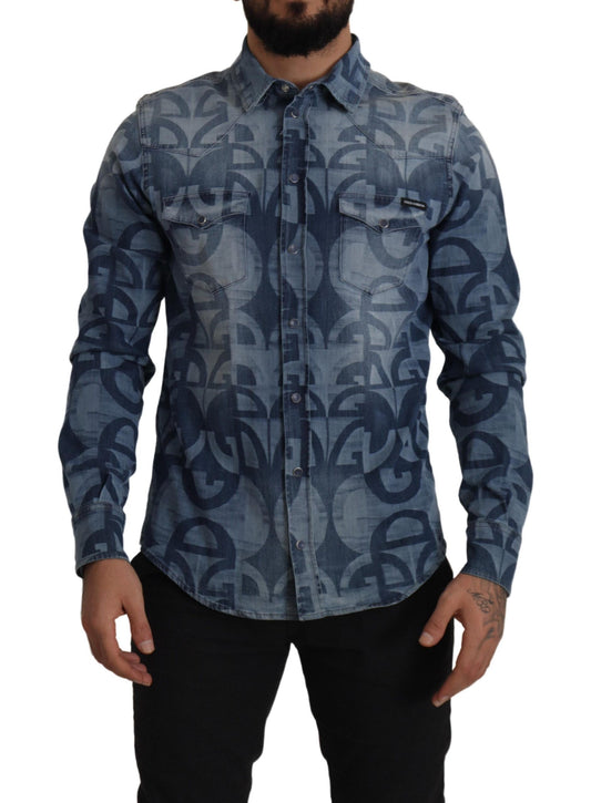 Camisa elegante azul informal de corte entallado para hombre