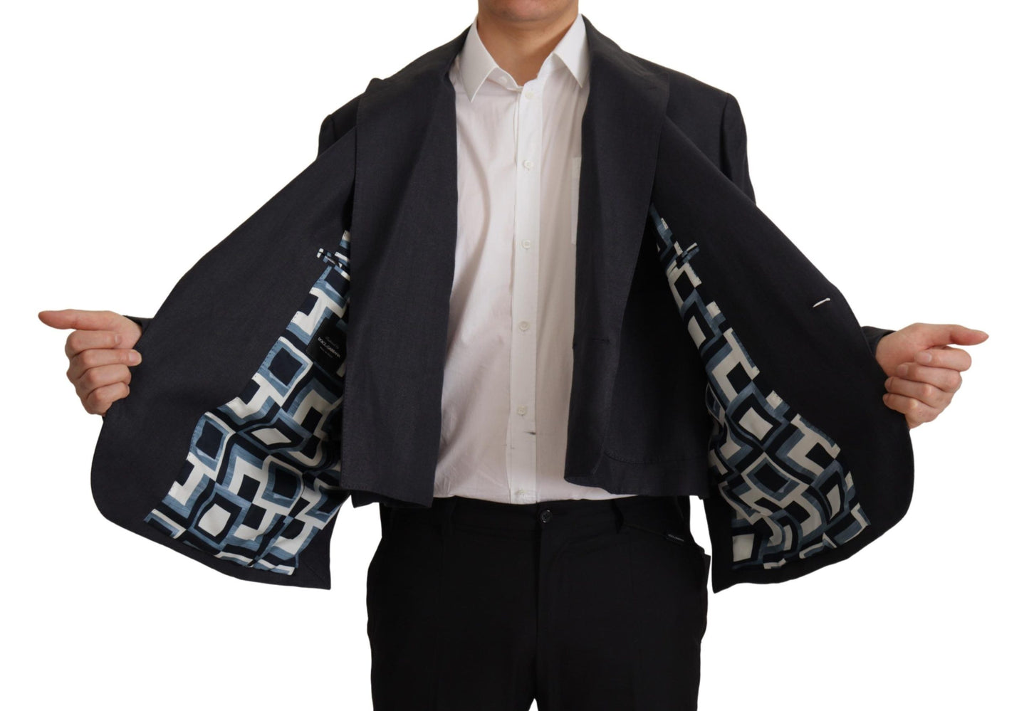 Blazer elegante de lino azul marino con doble botonadura