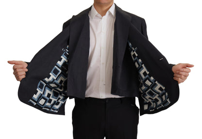 Blazer elegante de lino azul marino con doble botonadura