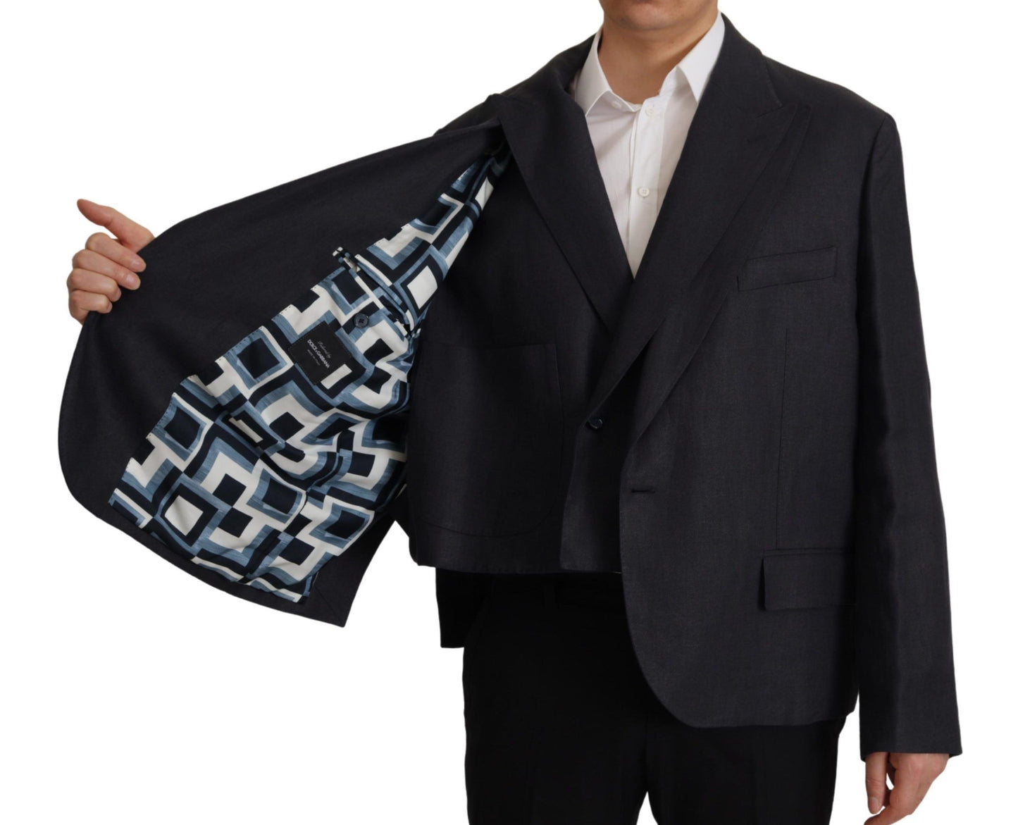 Blazer elegante de lino azul marino con doble botonadura
