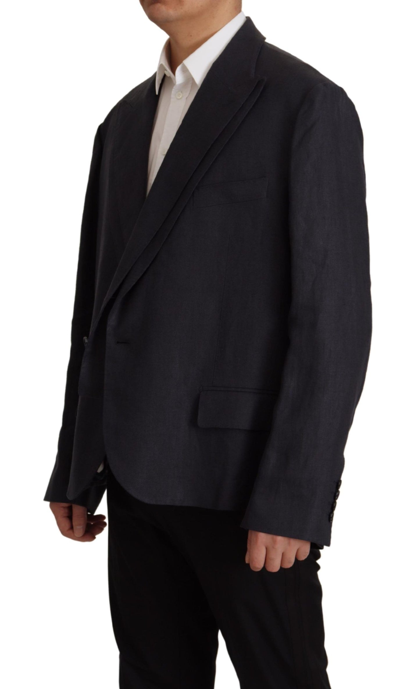 Blazer elegante de lino azul marino con doble botonadura