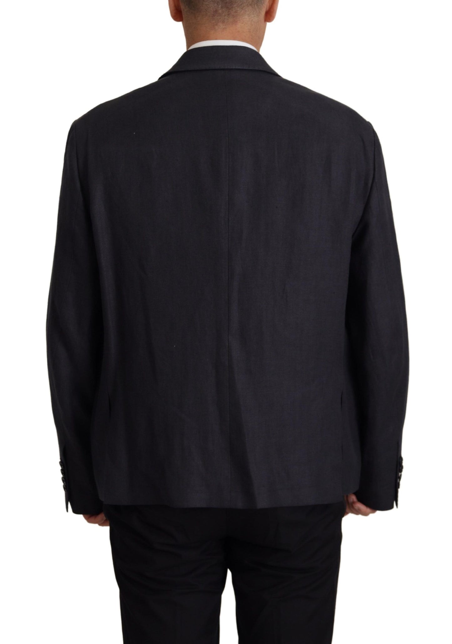 Blazer elegante de lino azul marino con doble botonadura