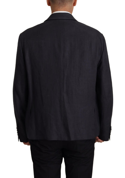 Blazer elegante de lino azul marino con doble botonadura