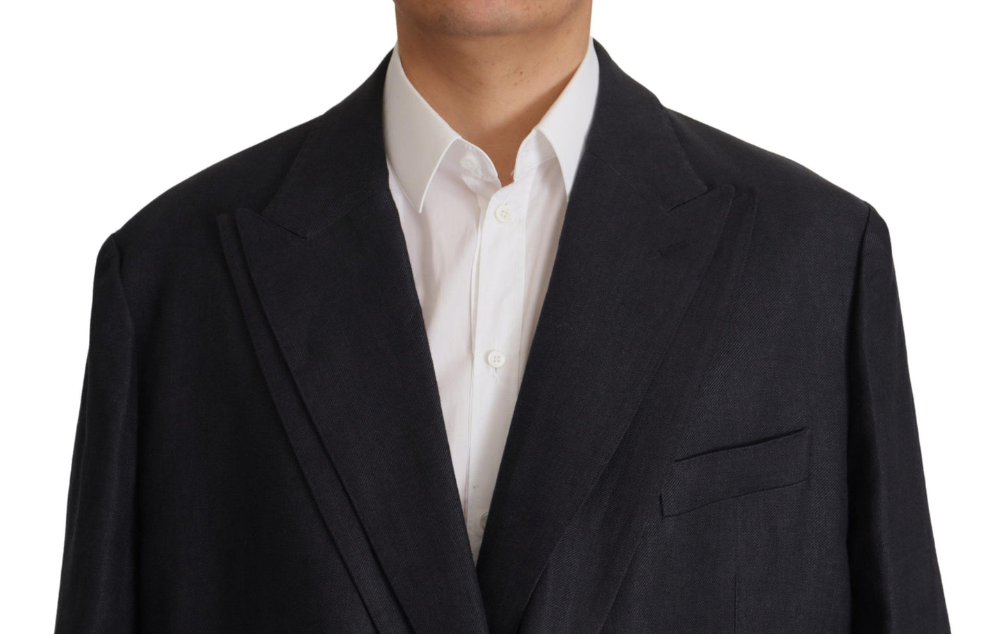 Blazer elegante de lino azul marino con doble botonadura