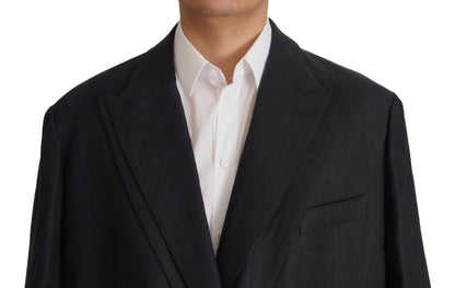 Blazer elegante de lino azul marino con doble botonadura