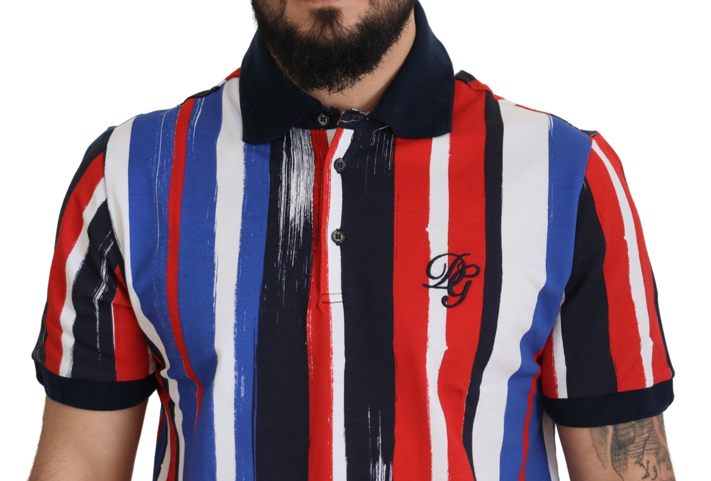 Elegante camiseta polo de algodón a rayas