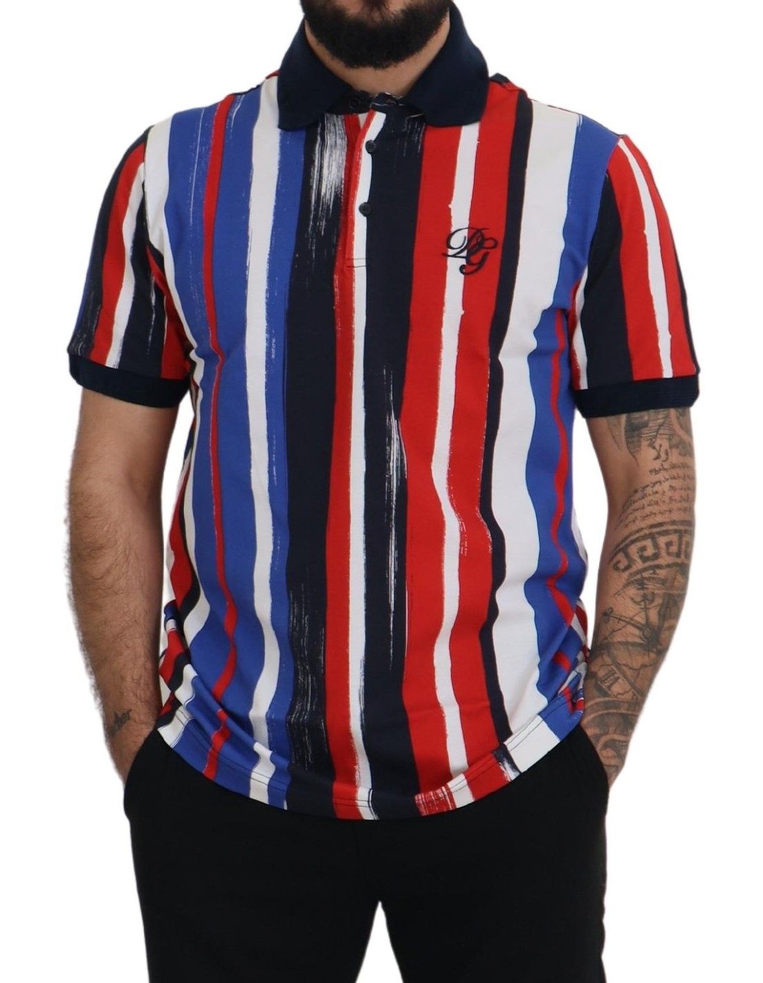 Elegante camiseta polo de algodón a rayas