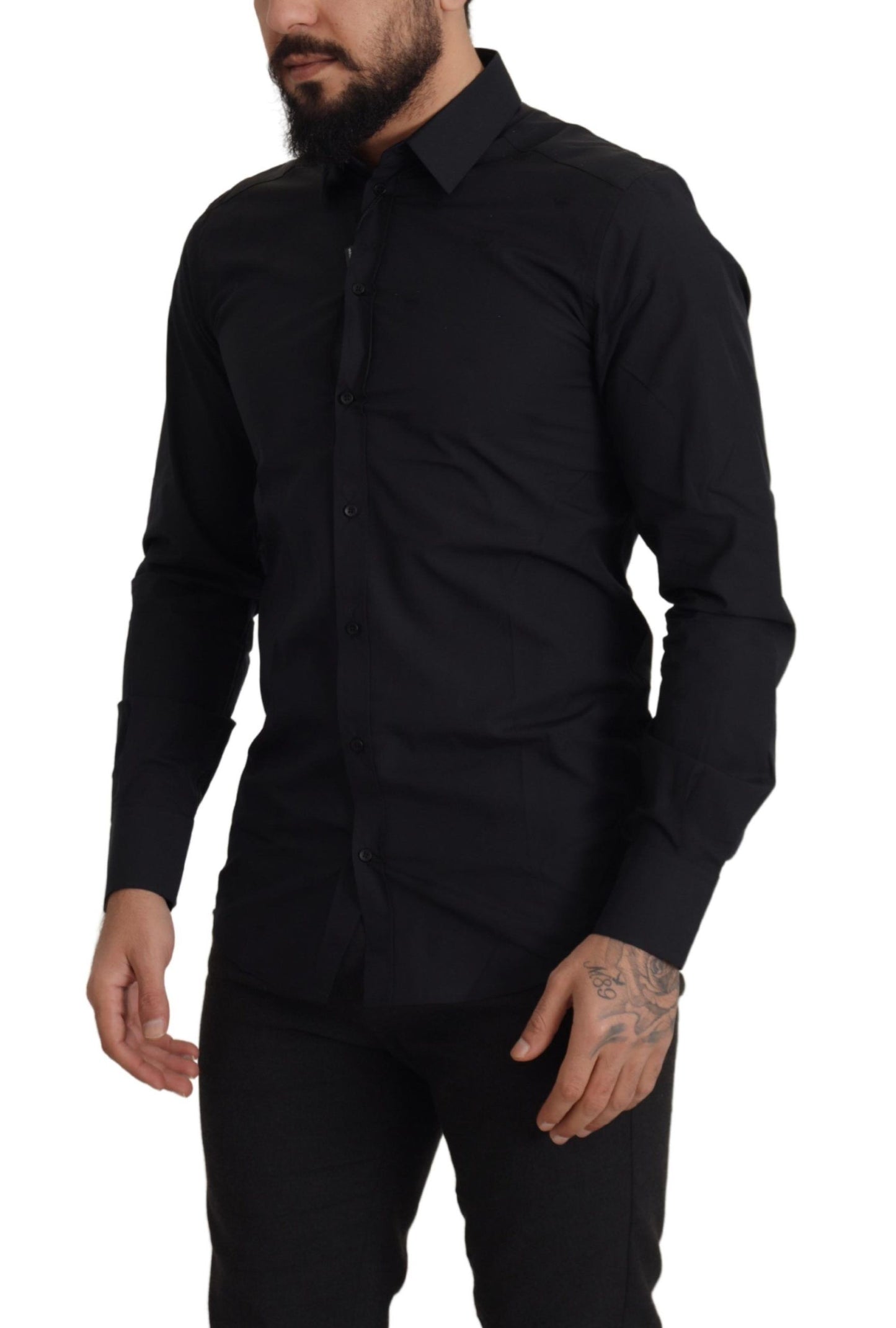 Camisa de vestir elegante de algodón negro de corte entallado