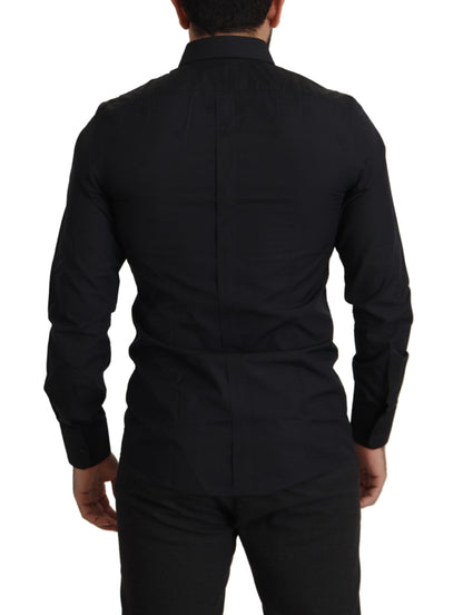 Camisa de vestir elegante de algodón negro de corte entallado