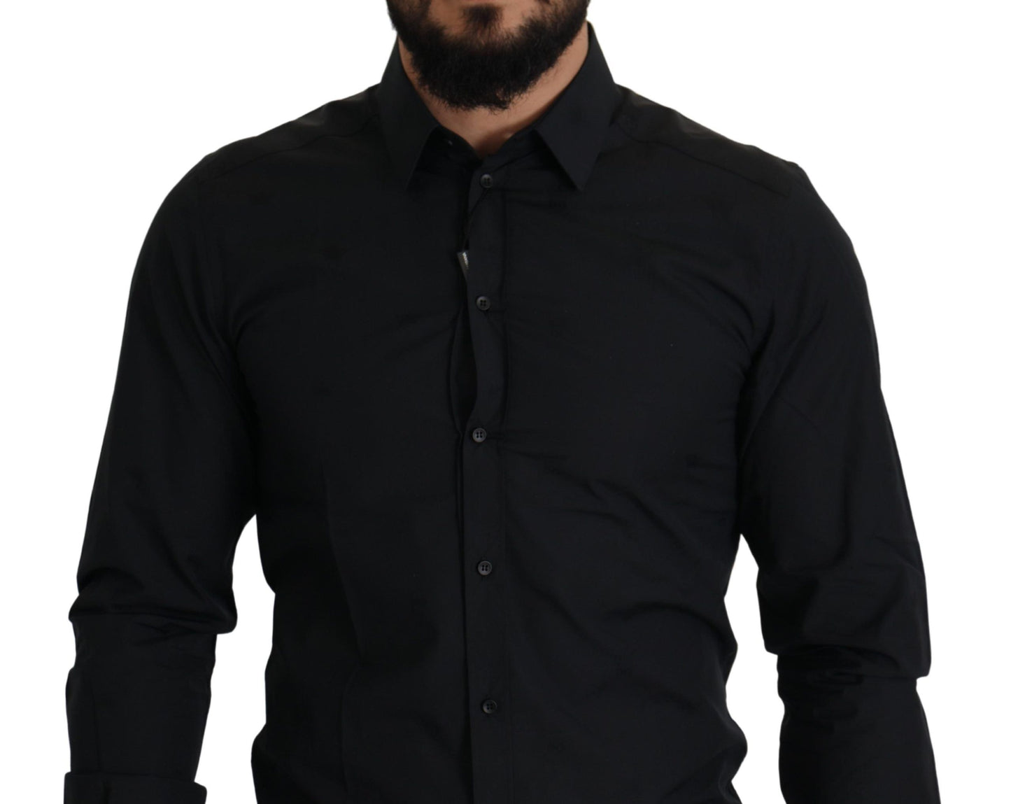 Camisa de vestir elegante de algodón negro de corte entallado