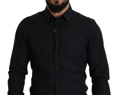 Camisa de vestir elegante de algodón negro de corte entallado