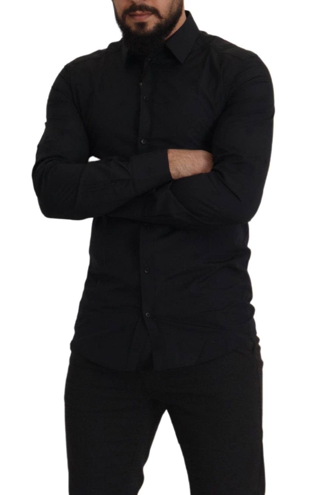 Camisa de vestir elegante de algodón negro de corte entallado