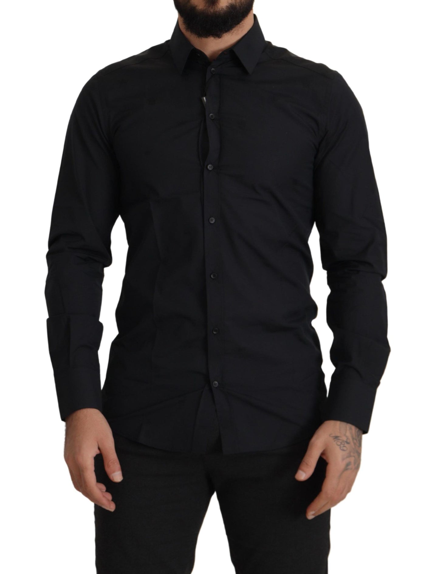 Camisa de vestir elegante de algodón negro de corte entallado