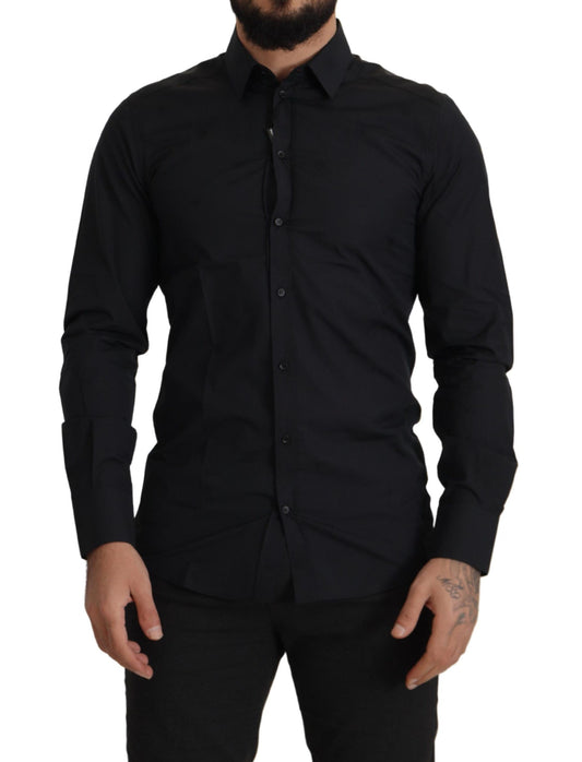 Camisa de vestir elegante de algodón negro de corte entallado