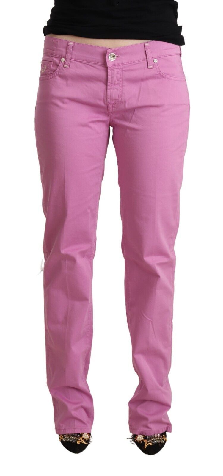 Elegantes jeans de mezclilla rosa cónicos