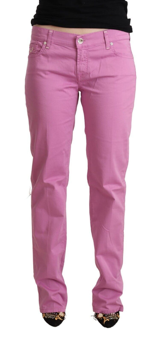 Elegantes jeans de mezclilla rosa cónicos