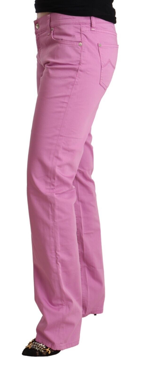 Elegantes jeans de mezclilla rosa cónicos