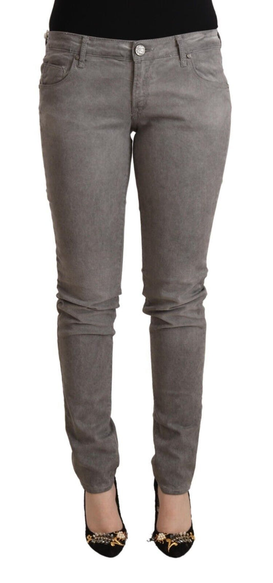 Vaqueros pitillo de algodón gris chic con cintura baja