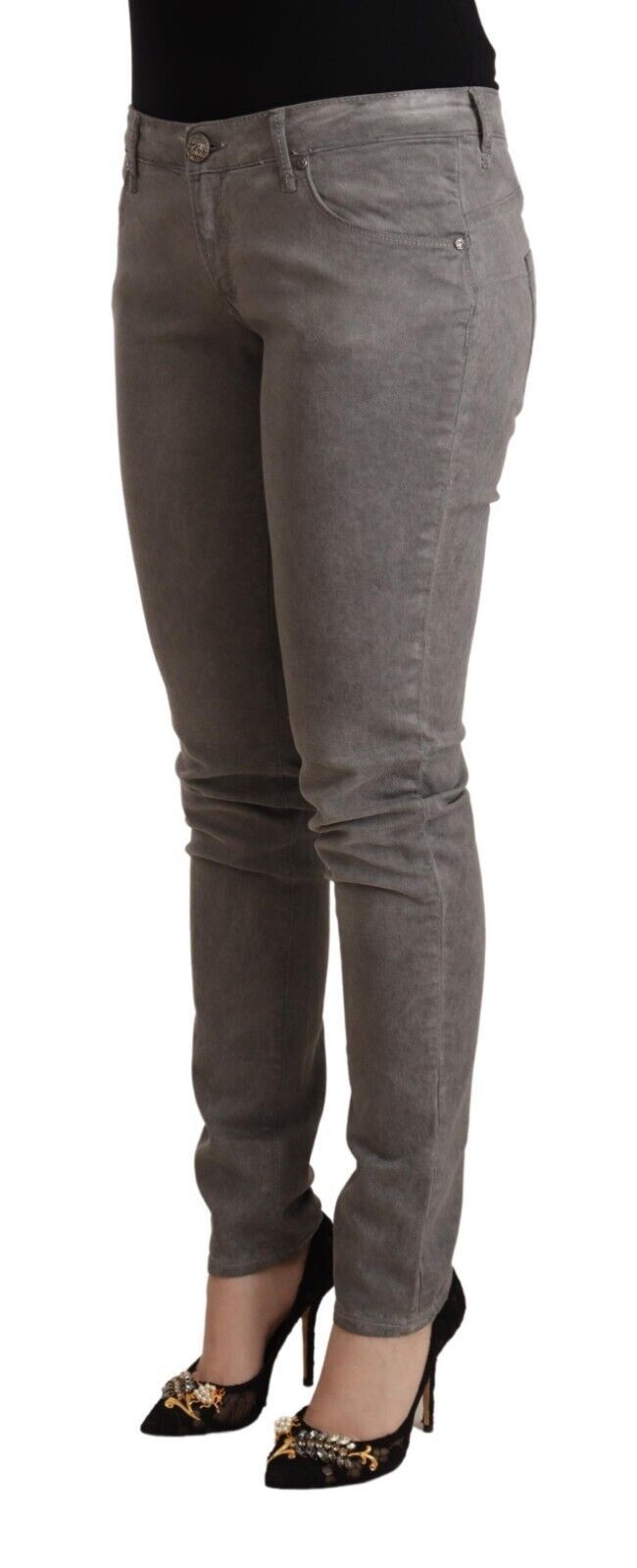 Vaqueros pitillo de algodón gris chic con cintura baja