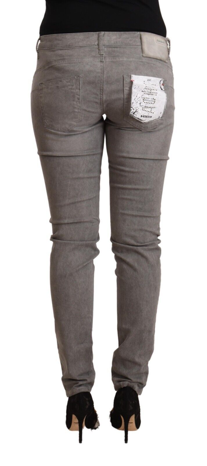 Vaqueros pitillo de algodón gris chic con cintura baja