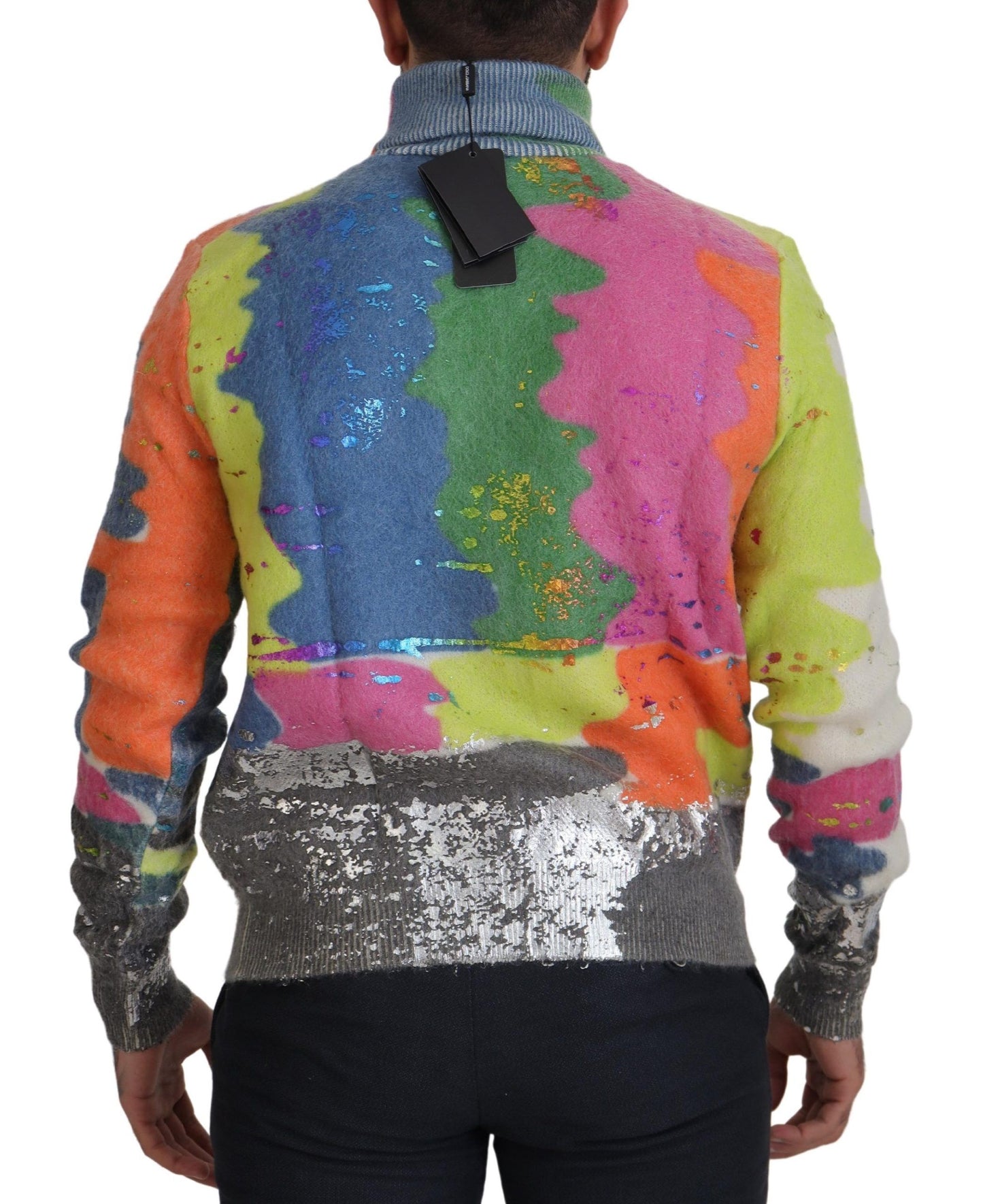 Suéter multicolor de cuello alto con motivo de televisión
