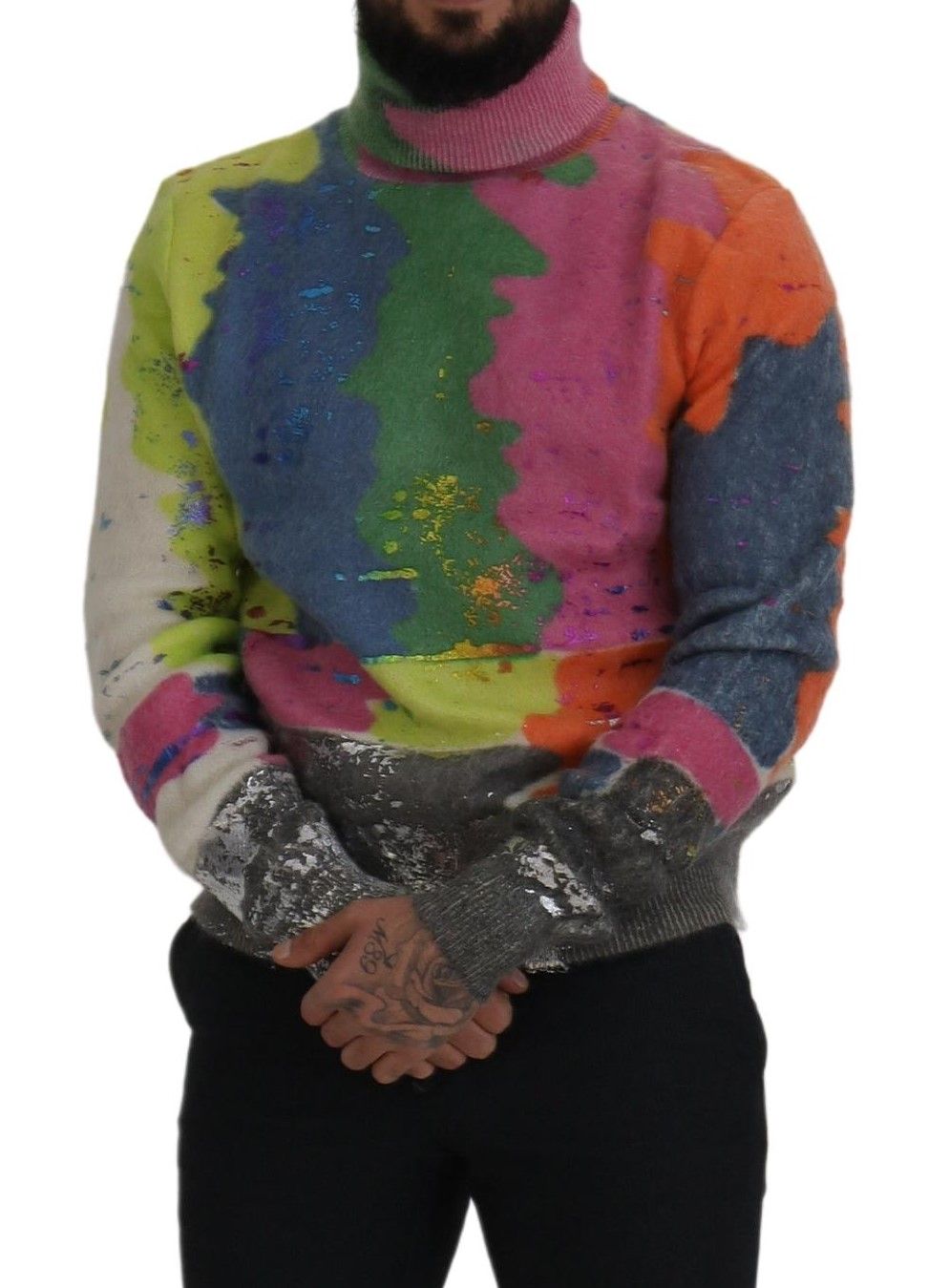 Suéter multicolor de cuello alto con motivo de televisión