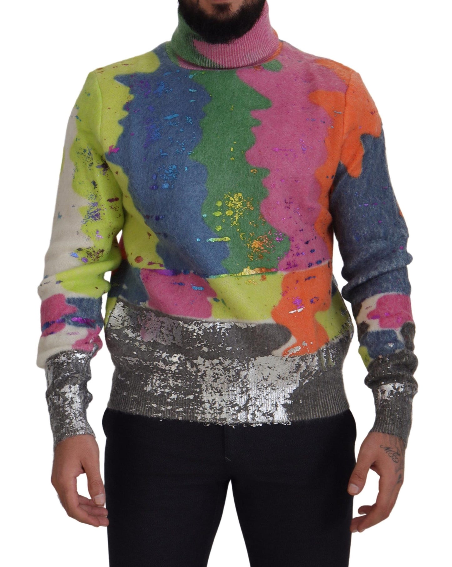Suéter multicolor de cuello alto con motivo de televisión