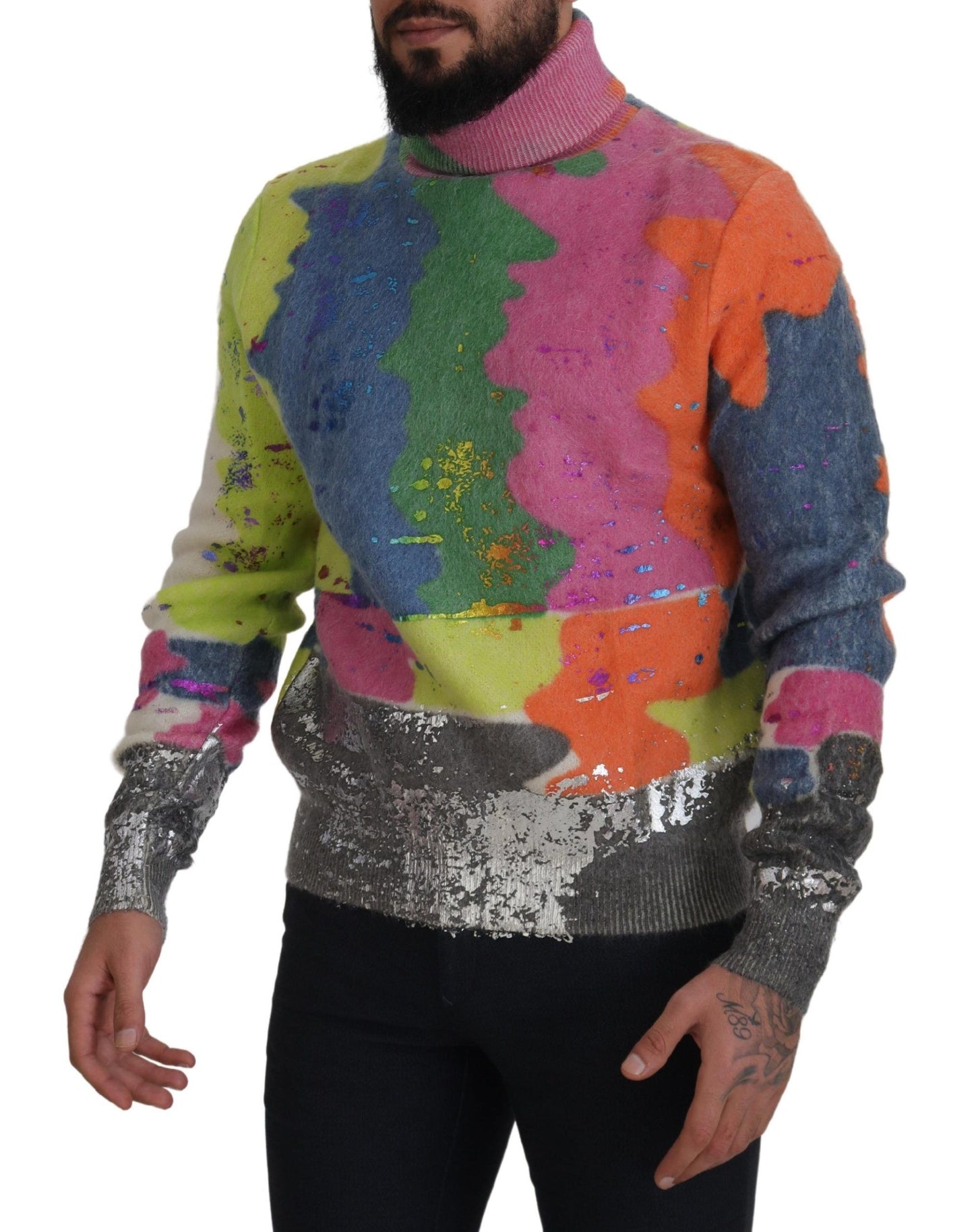 Suéter multicolor de cuello alto con motivo de televisión