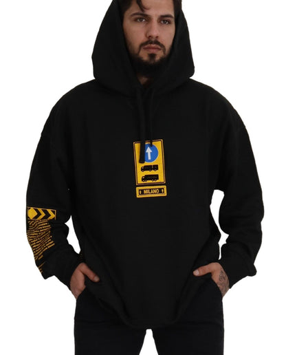 Elegante suéter negro de algodón con capucha