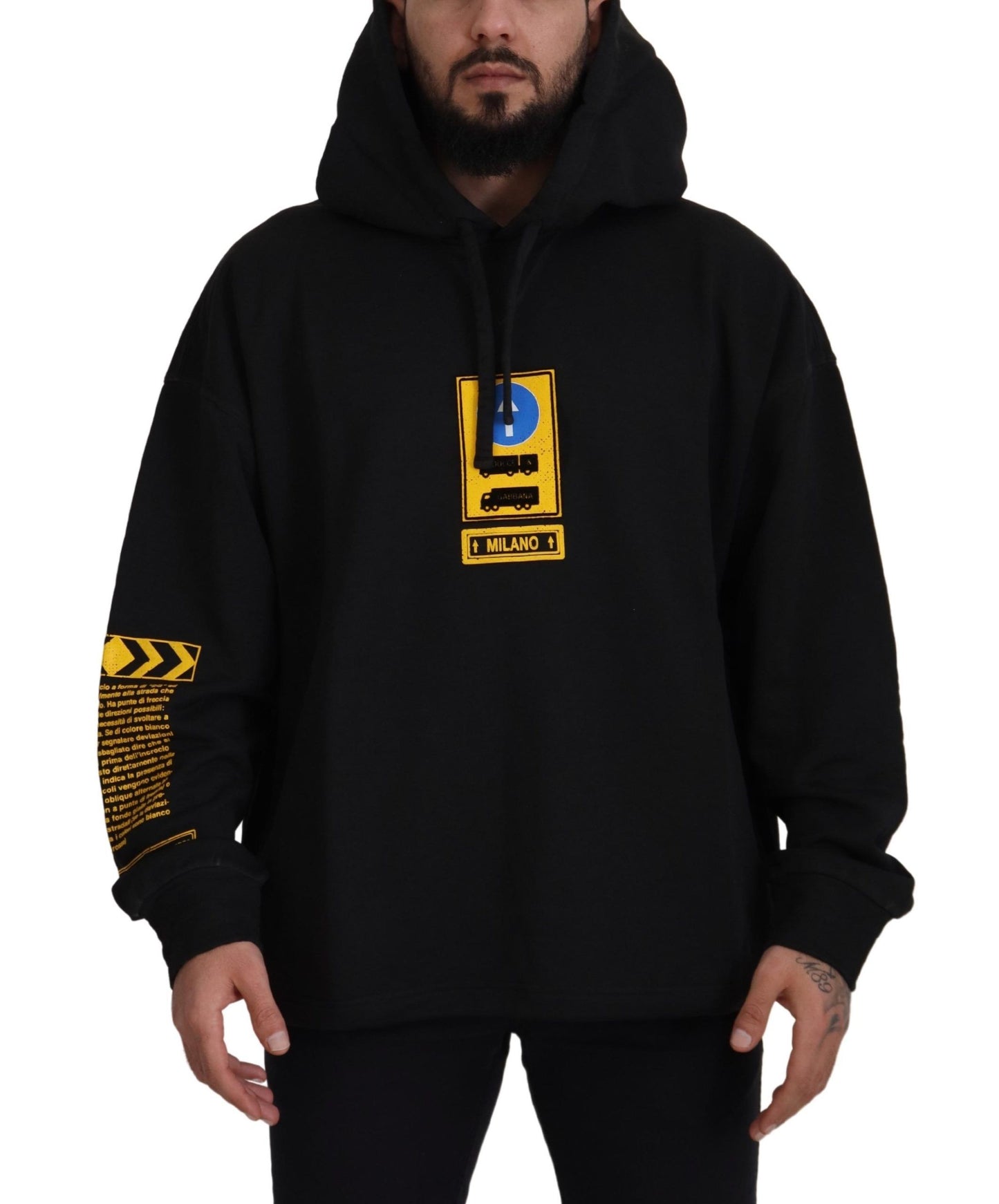 Elegante suéter negro de algodón con capucha
