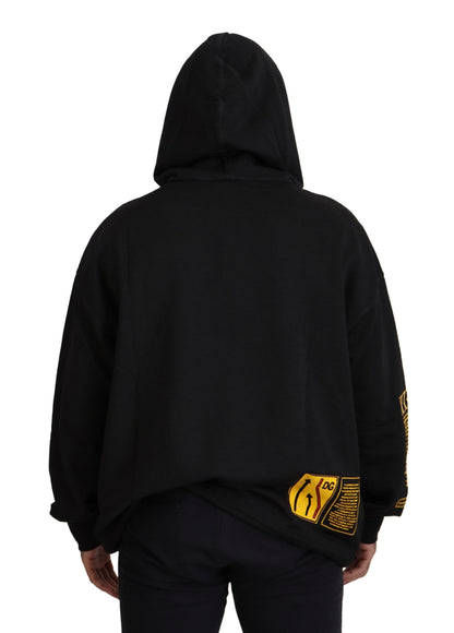 Elegante suéter negro de algodón con capucha