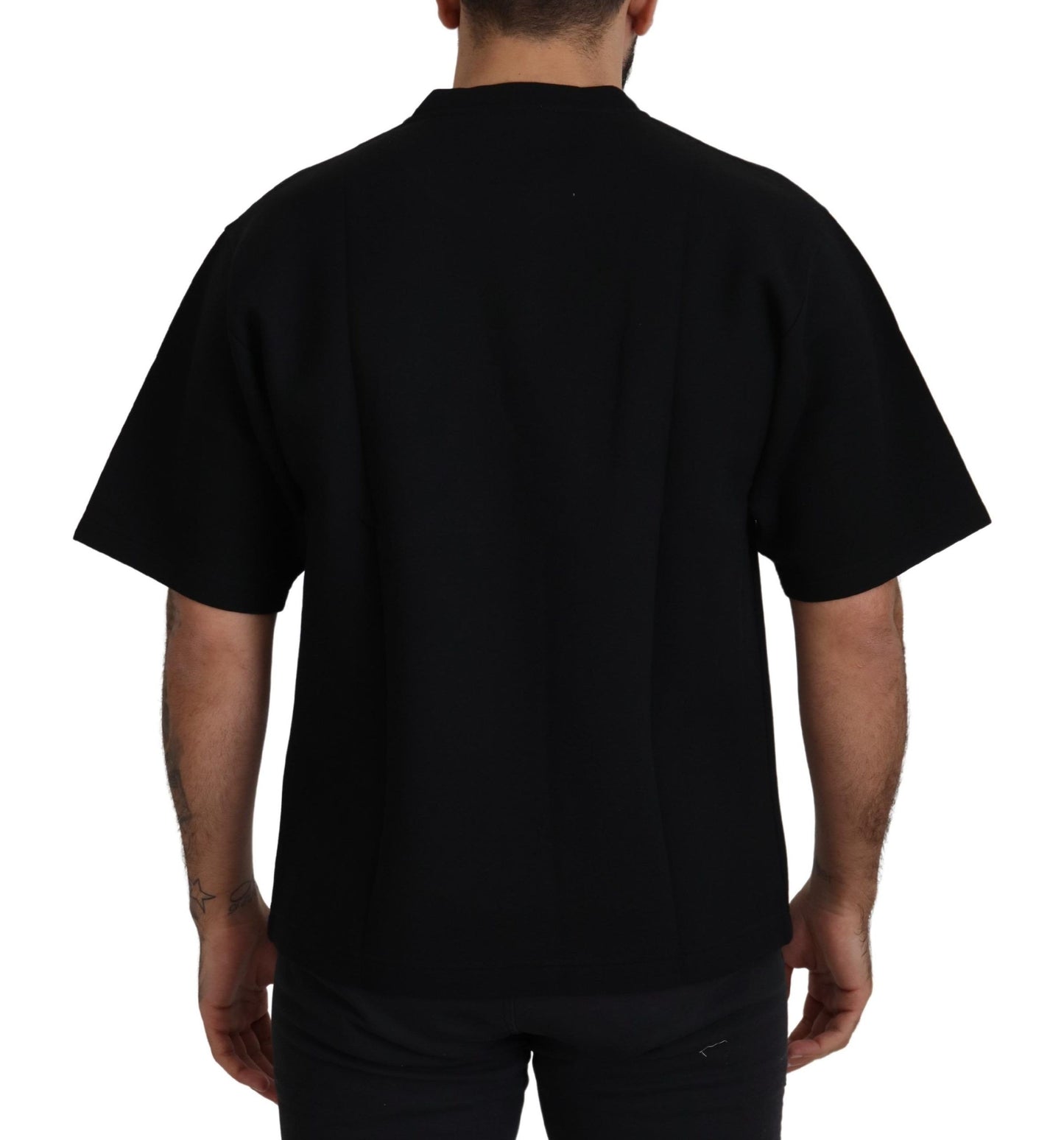 Elegante camiseta de cuello redondo de mezcla de algodón negro