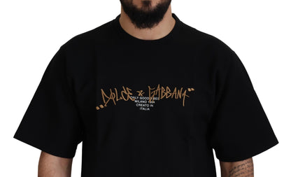 Elegante camiseta de cuello redondo de mezcla de algodón negro