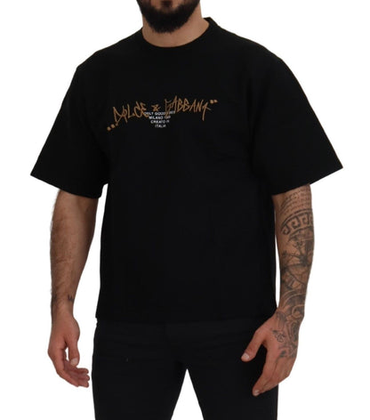Elegante camiseta de cuello redondo de mezcla de algodón negro