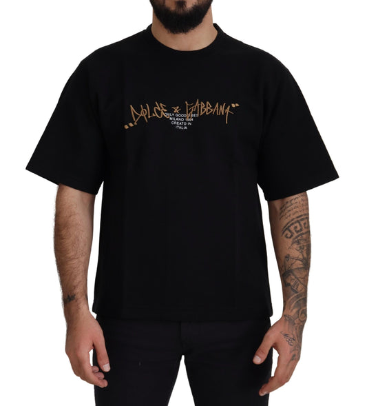 Elegante camiseta de cuello redondo de mezcla de algodón negro