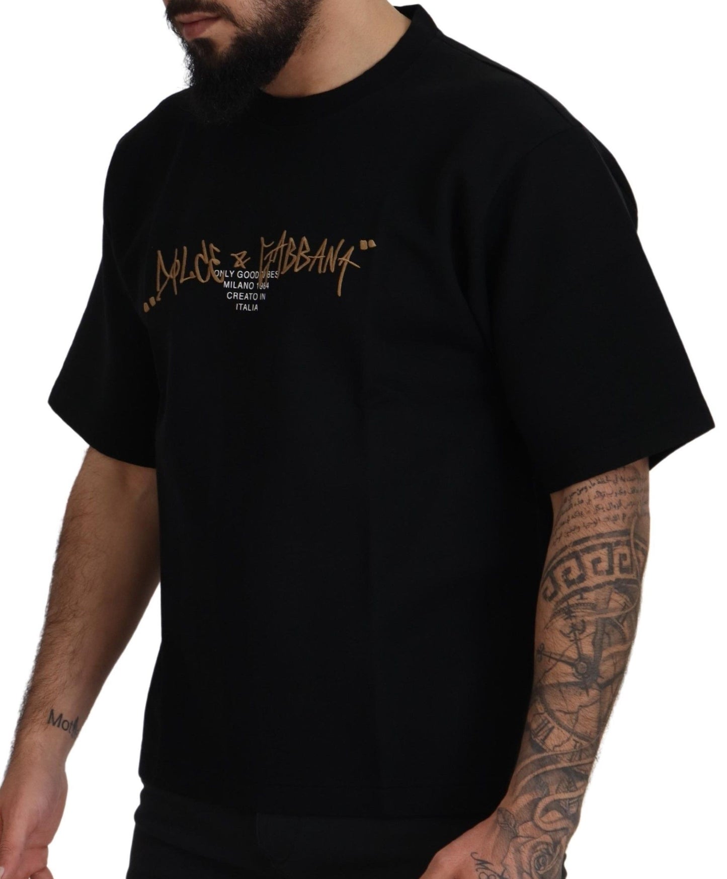 Elegante camiseta de cuello redondo de mezcla de algodón negro