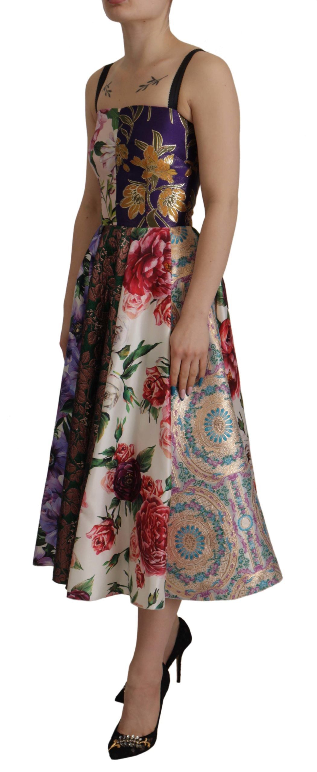 Vestido elegante de mezcla de seda con patchwork