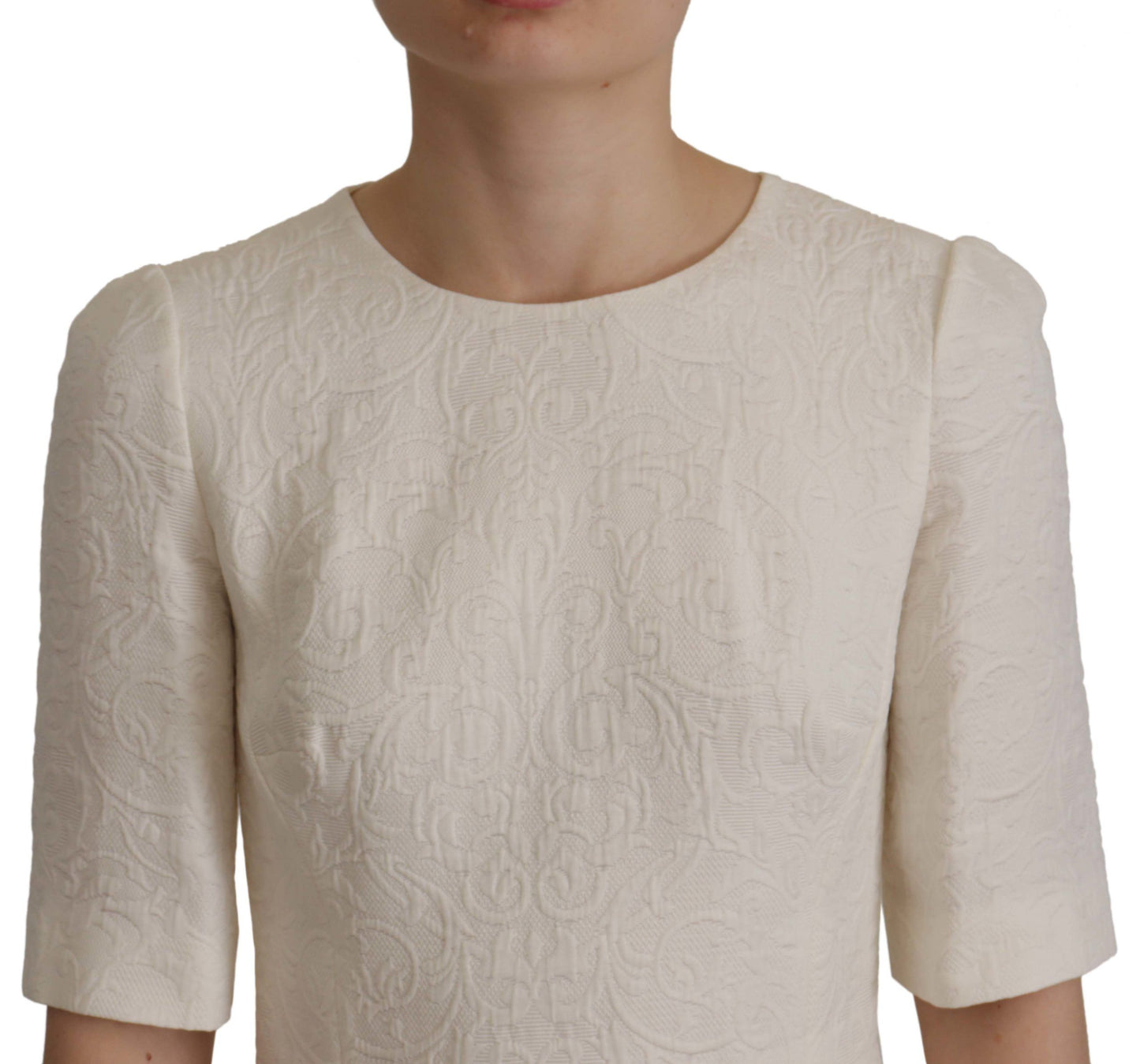 Exquisito vestido midi de jacquard en blanco