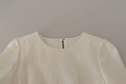 Exquisito vestido midi de jacquard en blanco