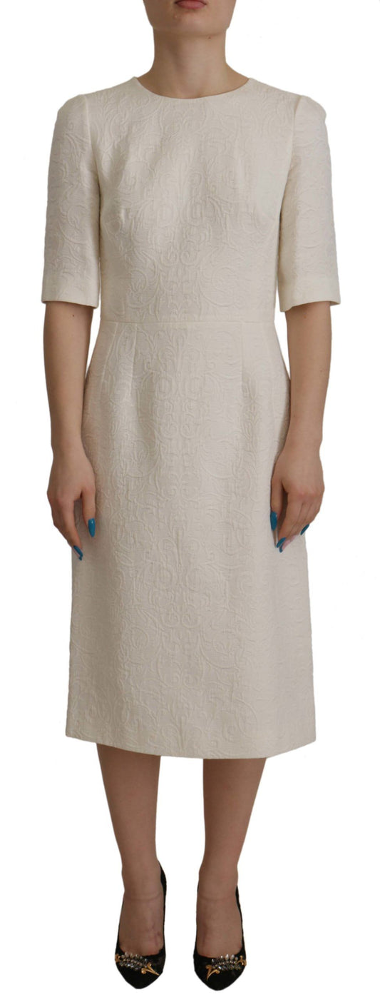 Exquisito vestido midi de jacquard en blanco