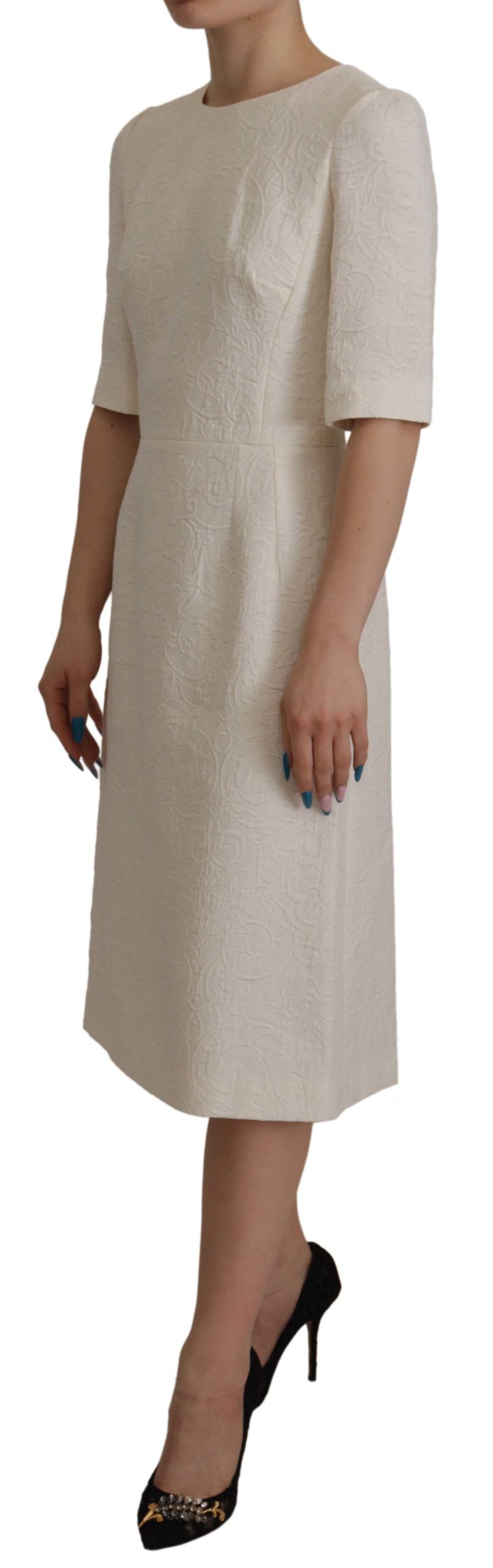 Exquisito vestido midi de jacquard en blanco