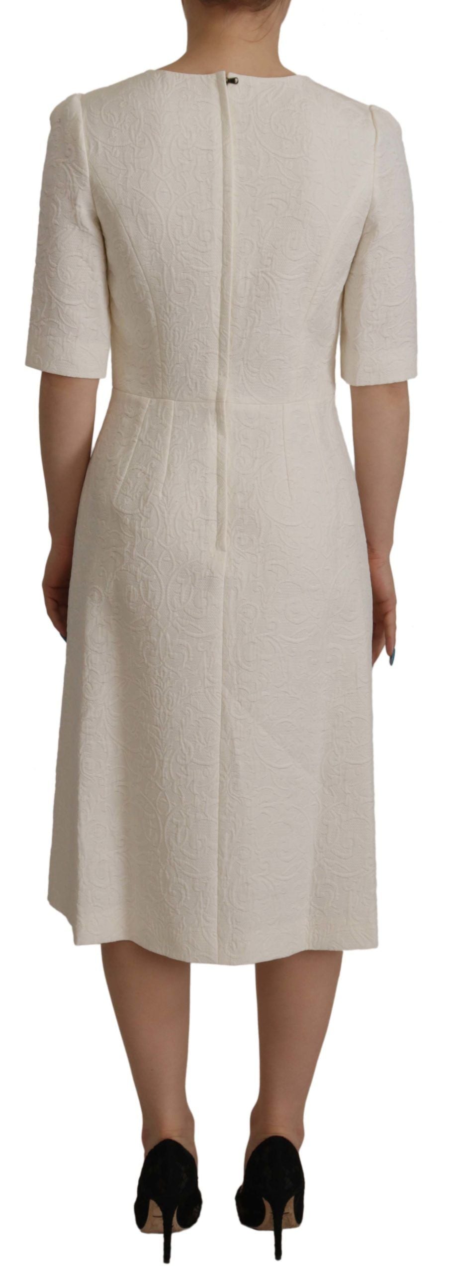 Exquisito vestido midi de jacquard en blanco