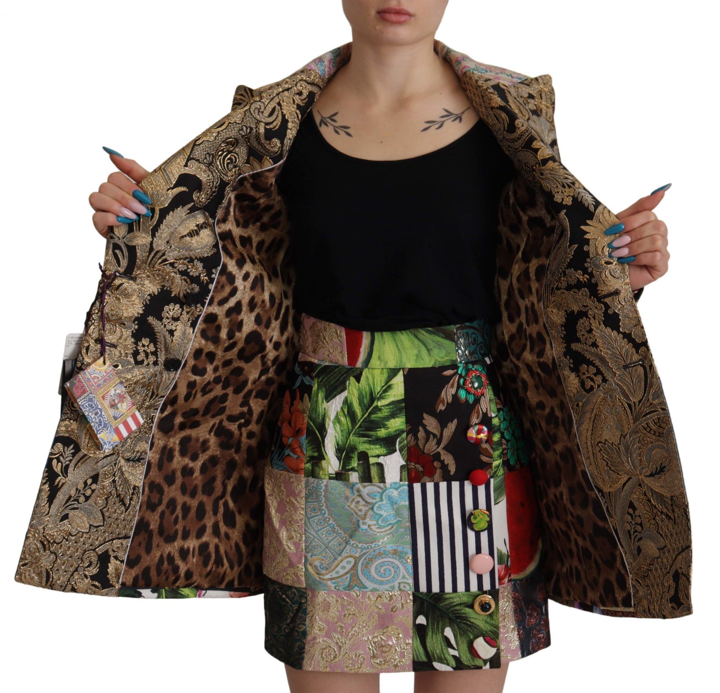Elegante chaqueta blazer de patchwork multicolor