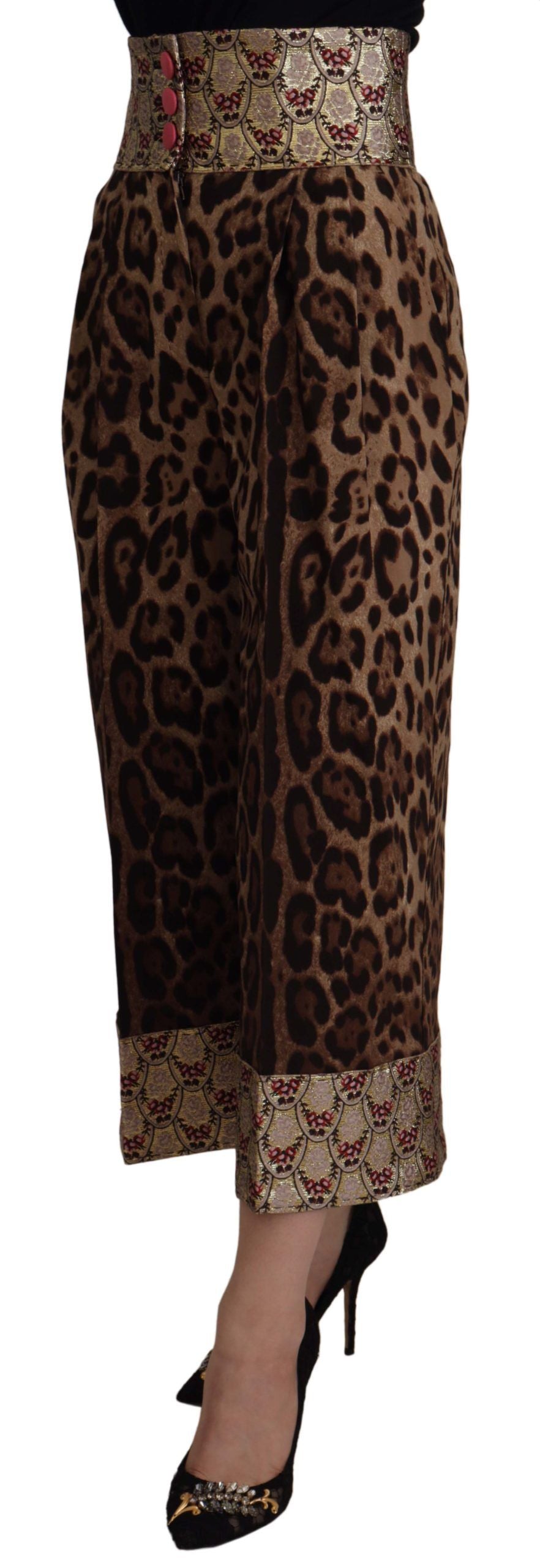 Pantalones de jacquard de leopardo con cintura alta