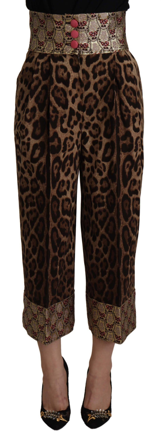 Pantalones de jacquard de leopardo con cintura alta