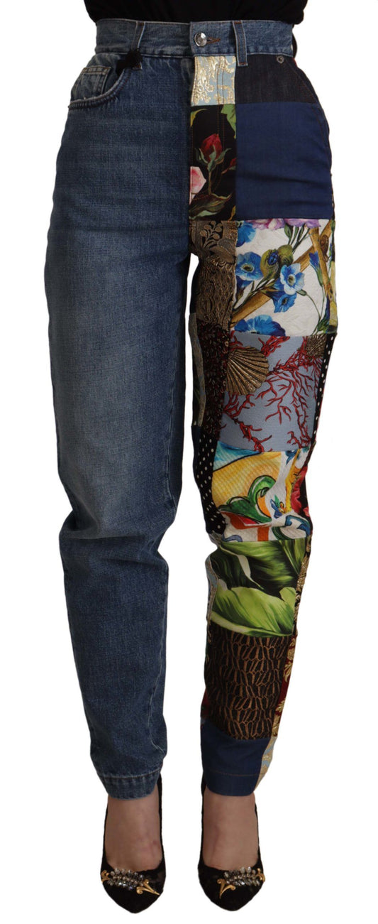 Vaqueros relajados de mezclilla con diseño de patchwork jacquard