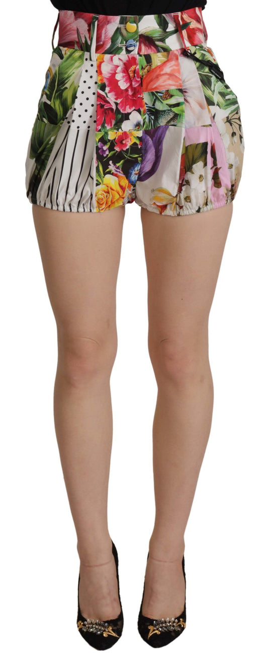 Shorts de cintura alta con estampado floral de mayólica multicolor