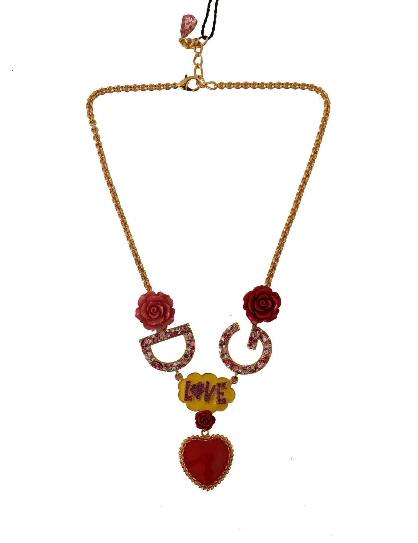 Glamoroso collar con dije de cristal dorado
