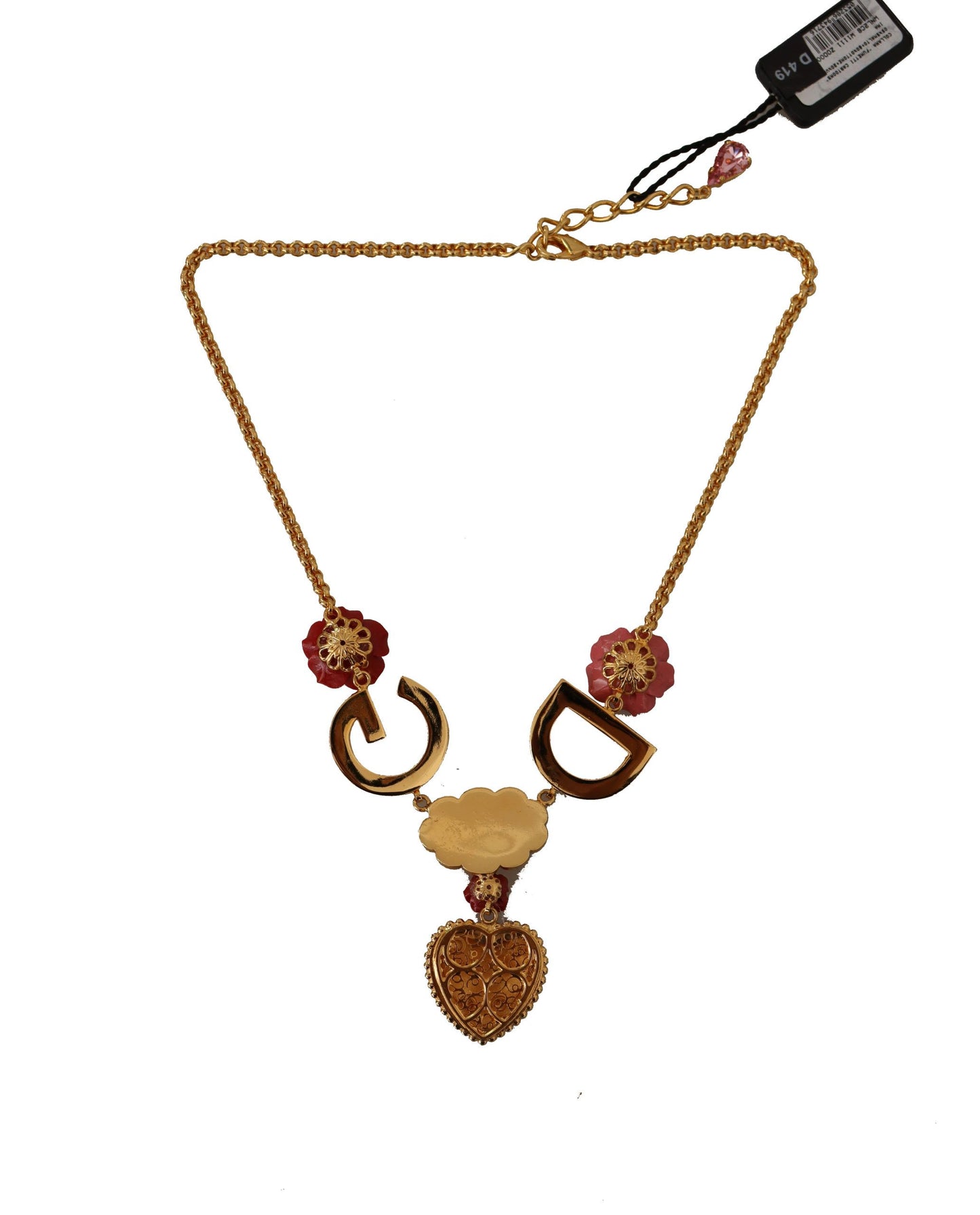 Glamoroso collar con dije de cristal dorado